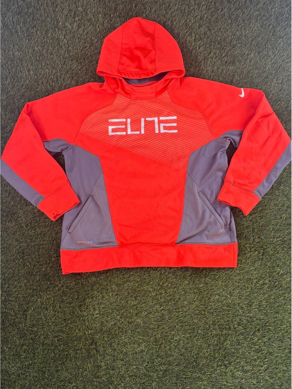 Vintage Nike Therma-Fit 80s Red Gray Polyester Hoodie, Unisex Adults size XL